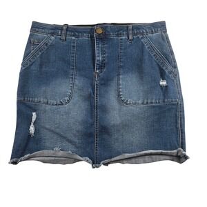 Democracy Ab Solution Denim Skirt Womens Size 14 Blue Distressed Stretch‎